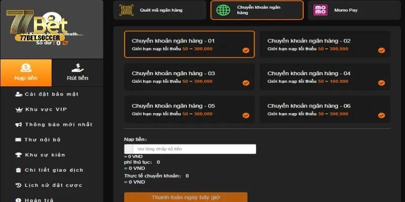 Hướng dẫn nạp tiền 77bet chỉ với 3 bước cực dễ
